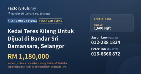 Kilang Untuk Dijual - Kedai Teres Kilang Untuk Dijual di Bandar Sri Damansara, Selangor - Bandar Sri Damansara, Selangor