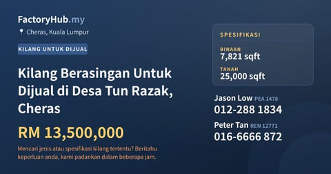 Kilang Untuk Dijual - Kilang Berasingan Untuk Dijual di Desa Tun Razak, Cheras - Cheras, Kuala Lumpur