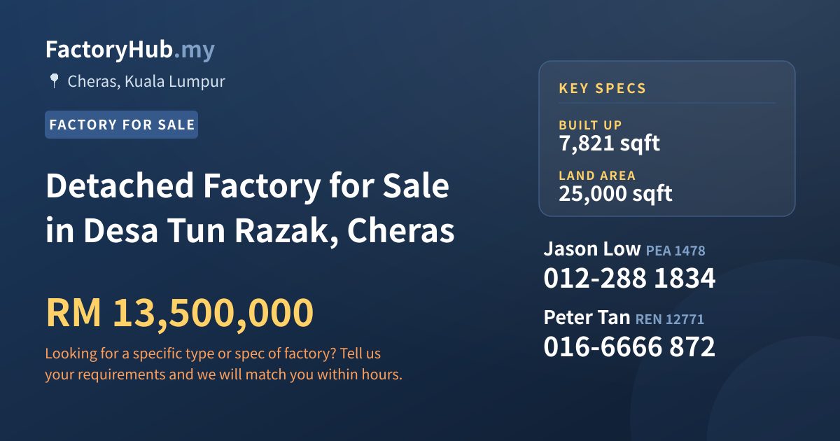 Factory For Sale - Detached Factory for Sale in Desa Tun Razak, Cheras - Cheras, Kuala Lumpur