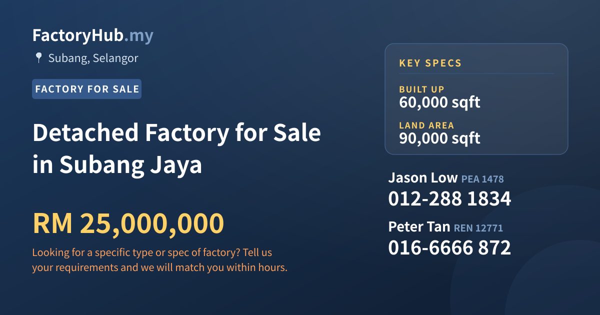 Factory For Sale - Detached Factory for Sale in Subang Jaya - Subang, Selangor