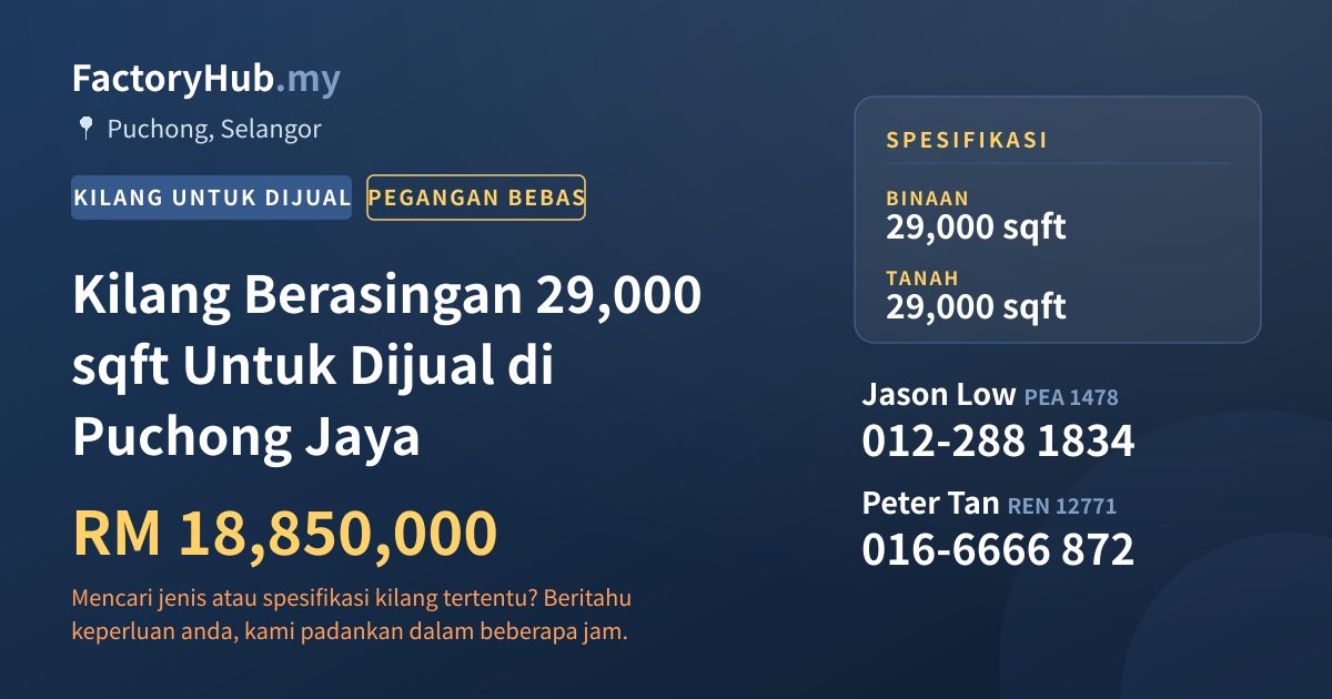 Kilang Untuk Dijual - Kilang Berasingan 29,000 sqft Untuk Dijual di Puchong Jaya - Puchong, Selangor