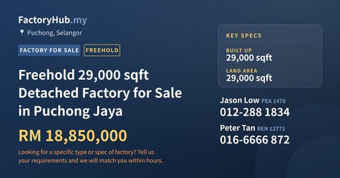 Factory For Sale - Freehold 29,000 sqft Detached Factory for Sale in Puchong Jaya - Puchong, Selangor