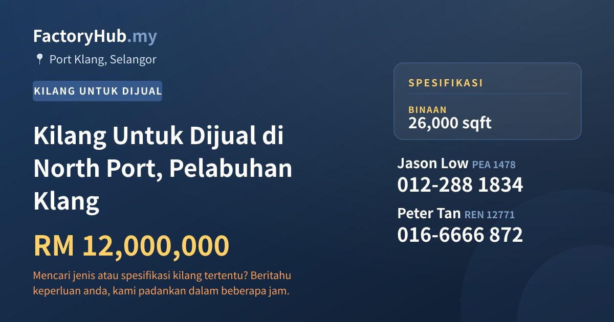 Kilang Untuk Dijual - Kilang Untuk Dijual di North Port, Pelabuhan Klang - Port Klang, Selangor