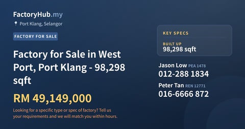 Factory For Sale - Factory for Sale in West Port, Port Klang - 98,298 sqft - Port Klang, Selangor