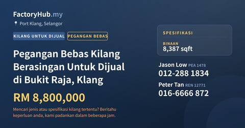 Kilang Untuk Dijual - Pegangan Bebas Kilang Berasingan Untuk Dijual di Bukit Raja, Klang - Port Klang, Selangor