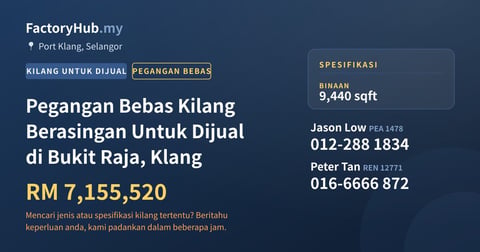 Kilang Untuk Dijual - Pegangan Bebas Kilang Berasingan Untuk Dijual di Bukit Raja, Klang - Port Klang, Selangor