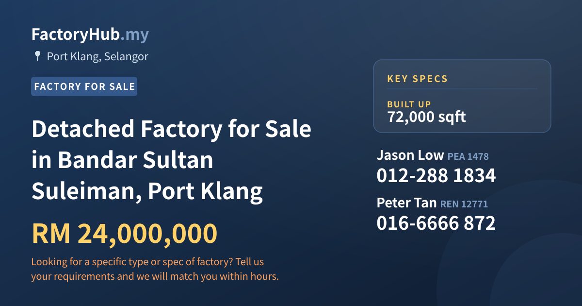 Factory For Sale - Detached Factory for Sale in Bandar Sultan Suleiman, Port Klang - Port Klang, Selangor