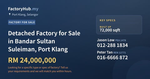 Factory For Sale - Detached Factory for Sale in Bandar Sultan Suleiman, Port Klang - Port Klang, Selangor