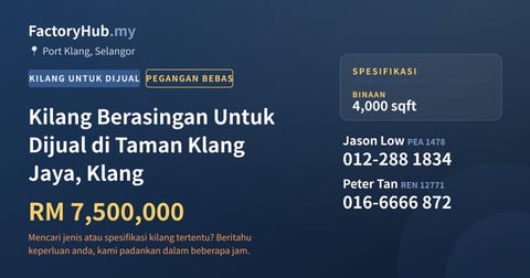 Kilang Untuk Dijual - Kilang Berasingan Untuk Dijual di Taman Klang Jaya, Klang - Port Klang, Selangor