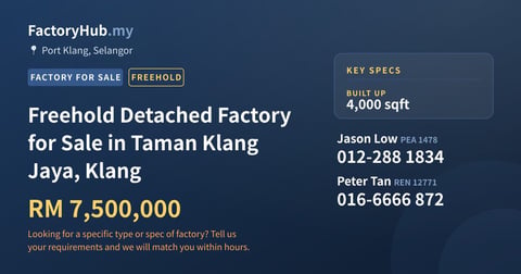 Factory For Sale - Freehold Detached Factory for Sale in Taman Klang Jaya, Klang - Port Klang, Selangor