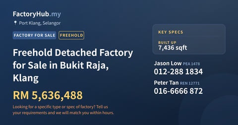 Factory For Sale - Freehold Detached Factory for Sale in Bukit Raja, Klang - Port Klang, Selangor