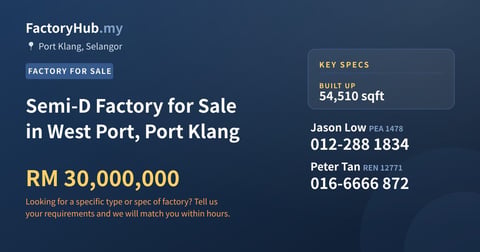 Factory For Sale - Semi-D Factory for Sale in West Port, Port Klang - Port Klang, Selangor