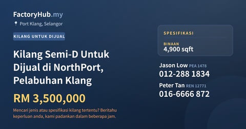 Kilang Untuk Dijual - Kilang Semi-D Untuk Dijual di NorthPort, Pelabuhan Klang - Port Klang, Selangor