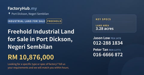 Land For Sale - Freehold Industrial Land for Sale in Port Dickson, Negeri Sembilan - Port Dickson, Negeri Sembilan