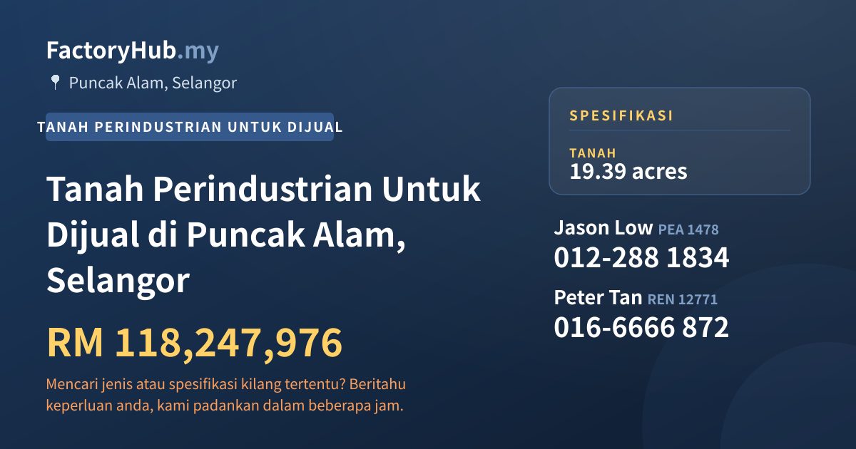 Tanah Untuk Dijual - Tanah Perindustrian Untuk Dijual di Puncak Alam, Selangor - Puncak Alam, Selangor