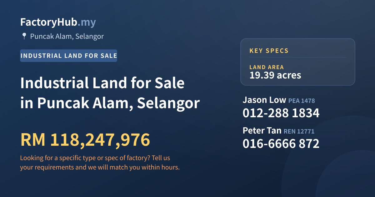 Land For Sale - Industrial Land for Sale in Puncak Alam, Selangor - Puncak Alam, Selangor