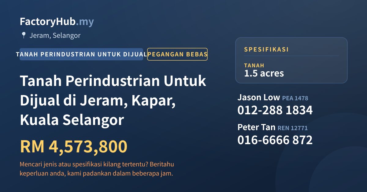 Tanah Untuk Dijual - Tanah Perindustrian Untuk Dijual di Jeram, Kapar, Kuala Selangor - Jeram, Selangor