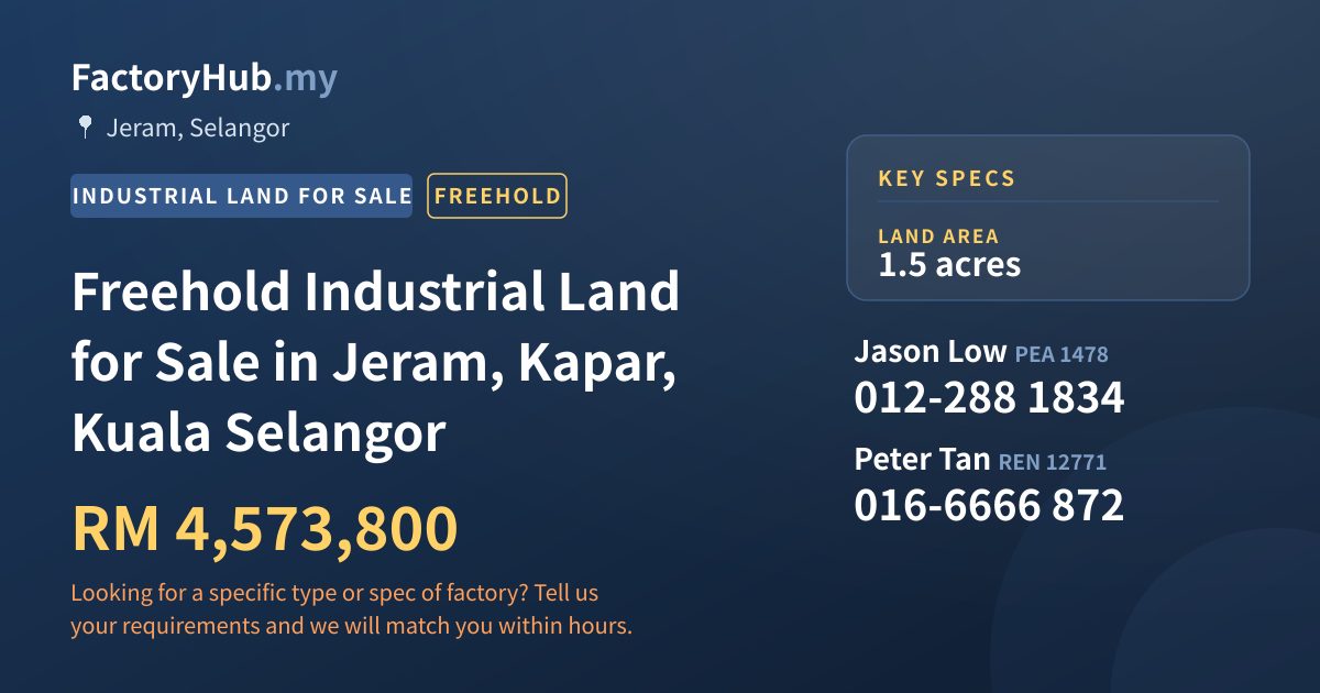 Land For Sale - Freehold Industrial Land for Sale in Jeram, Kapar, Kuala Selangor - Jeram, Selangor