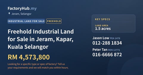 Land For Sale - Freehold Industrial Land for Sale in Jeram, Kapar, Kuala Selangor - Jeram, Selangor
