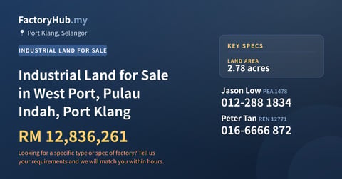 Land For Sale - Industrial Land for Sale in West Port, Pulau Indah, Port Klang - Port Klang, Selangor