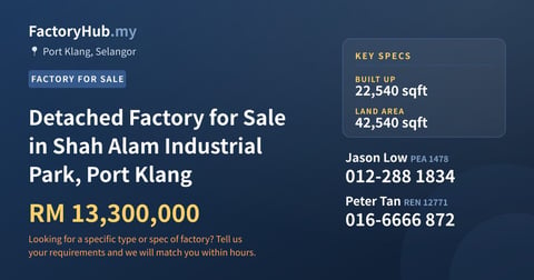 Factory For Sale - Detached Factory for Sale in Shah Alam Industrial Park, Port Klang - Port Klang, Selangor