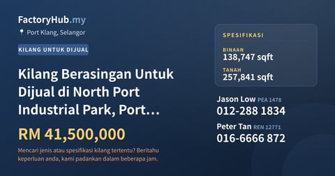 Kilang Untuk Dijual - Kilang Berasingan Untuk Dijual di North Port Industrial Park, Port Klang - Port Klang, Selangor