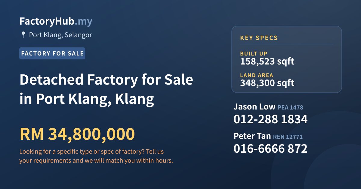 Factory For Sale - Detached Factory for Sale in Port Klang, Klang - Port Klang, Selangor