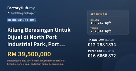 Kilang Untuk Dijual - Kilang Berasingan Untuk Dijual di North Port Industrial Park, Port Klang - Port Klang, Selangor