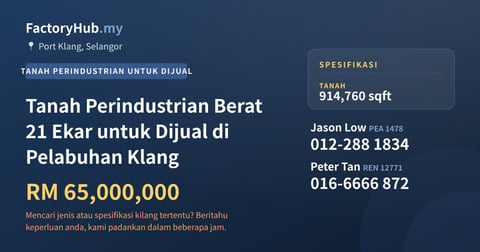 Tanah Untuk Dijual - Tanah Perindustrian Berat 21 Ekar untuk Dijual di Pelabuhan Klang - Port Klang, Selangor