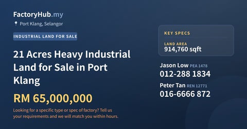 Land For Sale - 21 Acres Heavy Industrial Land for Sale in Port Klang - Port Klang, Selangor
