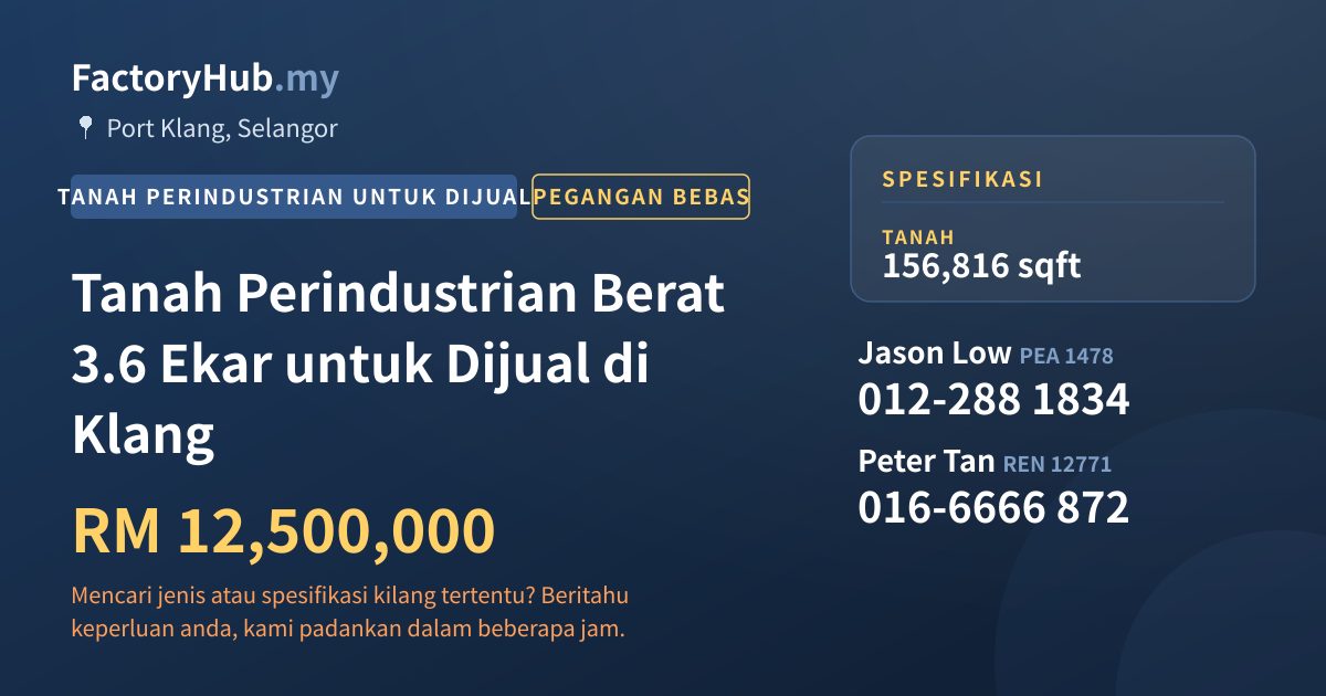 Tanah Untuk Dijual - Tanah Perindustrian Berat 3.6 Ekar untuk Dijual di Klang - Port Klang, Selangor