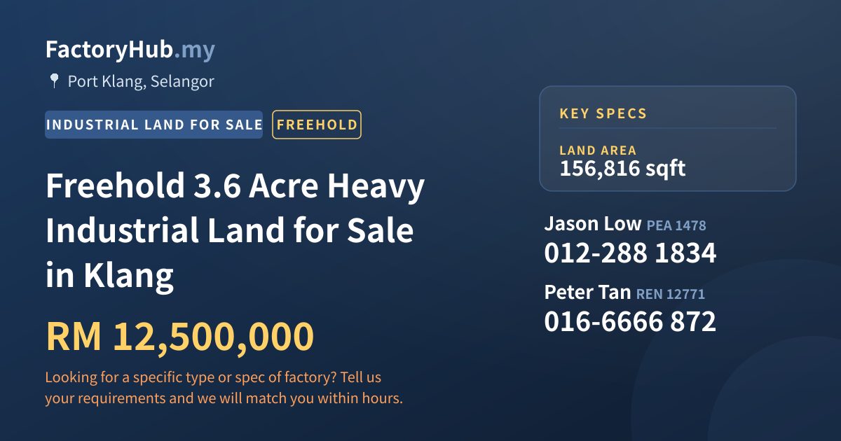 Land For Sale - Freehold 3.6 Acre Heavy Industrial Land for Sale in Klang - Port Klang, Selangor