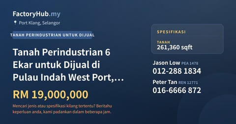 Tanah Untuk Dijual - Tanah Perindustrian 6 Ekar untuk Dijual di Pulau Indah West Port, Pelabuhan Klang - Port Klang, Selangor