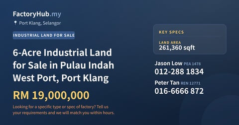 Land For Sale - 6-Acre Industrial Land for Sale in Pulau Indah West Port, Port Klang - Port Klang, Selangor