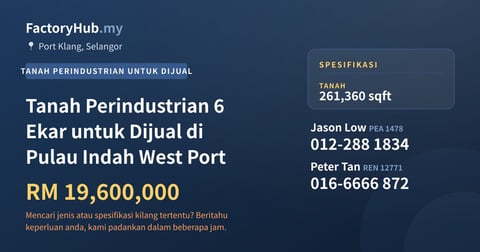 Tanah Untuk Dijual - Tanah Perindustrian 6 Ekar untuk Dijual di Pulau Indah West Port - Port Klang, Selangor