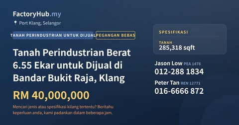 Tanah Untuk Dijual - Tanah Perindustrian Berat 6.55 Ekar untuk Dijual di Bandar Bukit Raja, Klang - Port Klang, Selangor