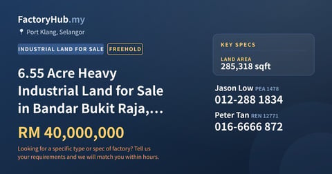 Land For Sale - 6.55 Acre Heavy Industrial Land for Sale in Bandar Bukit Raja, Klang - Port Klang, Selangor