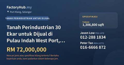 Tanah Untuk Dijual - Tanah Perindustrian 30 Ekar untuk Dijual di Pulau Indah West Port, Pelabuhan Klang - Port Klang, Selangor