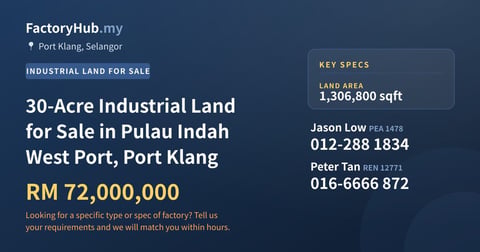 Land For Sale - 30-Acre Industrial Land for Sale in Pulau Indah West Port, Port Klang - Port Klang, Selangor