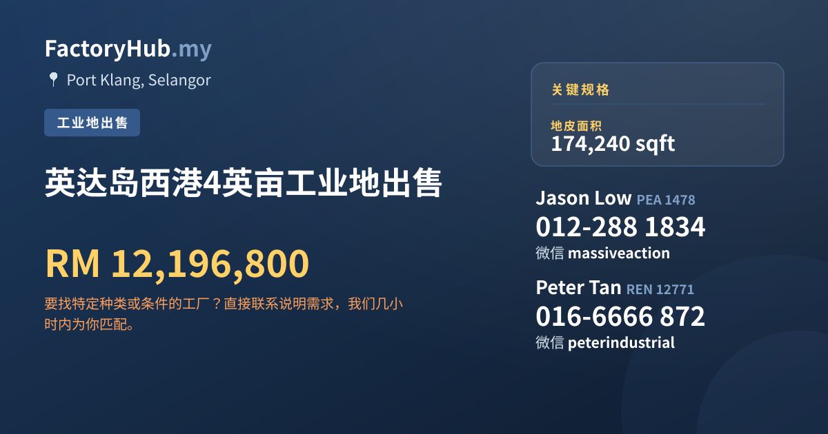 土地 出售 - 英达岛西港4英亩工业地出售 - Port Klang, Selangor
