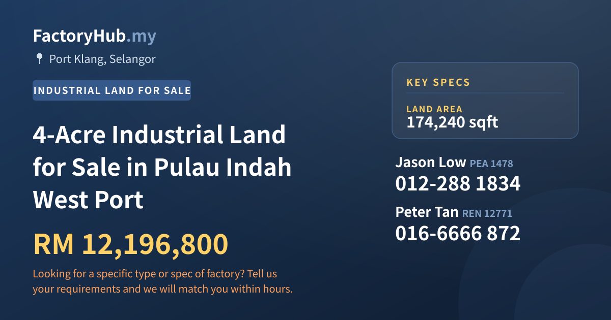 Land For Sale - 4-Acre Industrial Land for Sale in Pulau Indah West Port - Port Klang, Selangor