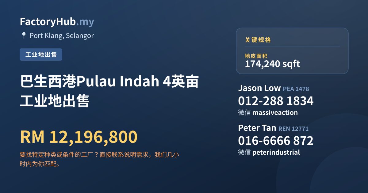 土地 出售 - 巴生西港Pulau Indah 4英亩工业地出售 - Port Klang, Selangor