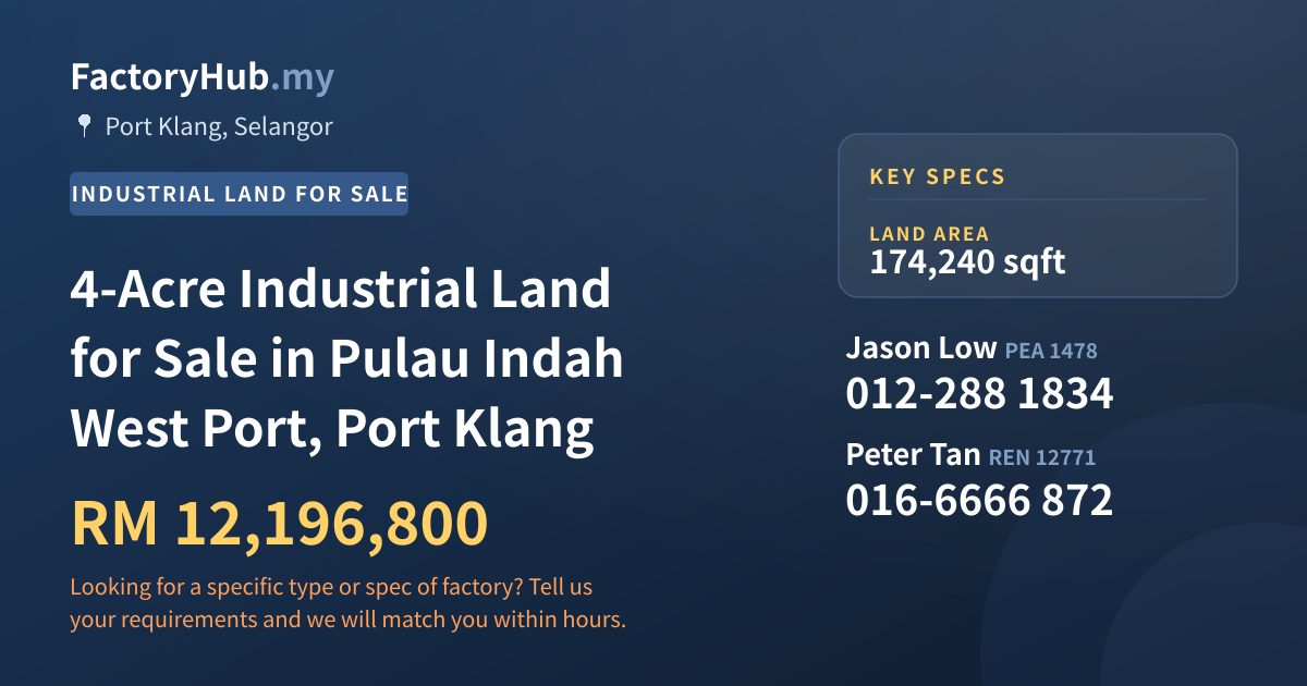 Land For Sale - 4-Acre Industrial Land for Sale in Pulau Indah West Port, Port Klang - Port Klang, Selangor