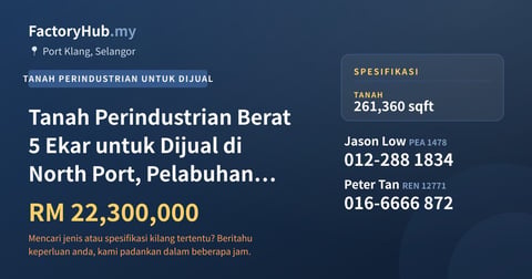 Tanah Untuk Dijual - Tanah Perindustrian Berat 5 Ekar untuk Dijual di North Port, Pelabuhan Klang - Port Klang, Selangor