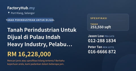 Tanah Untuk Dijual - Tanah Perindustrian Untuk Dijual di Pulau Indah Heavy Industry, Pelabuhan Klang - Port Klang, Selangor
