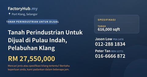 Tanah Untuk Dijual - Tanah Perindustrian Untuk Dijual di Pulau Indah, Pelabuhan Klang - Port Klang, Selangor