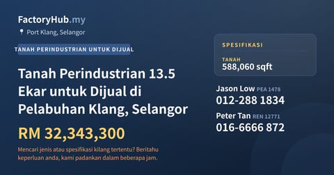 Tanah Untuk Dijual - Tanah Perindustrian 13.5 Ekar untuk Dijual di Pelabuhan Klang, Selangor - Port Klang, Selangor