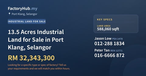 Land For Sale - 13.5 Acres Industrial Land for Sale in Port Klang, Selangor - Port Klang, Selangor