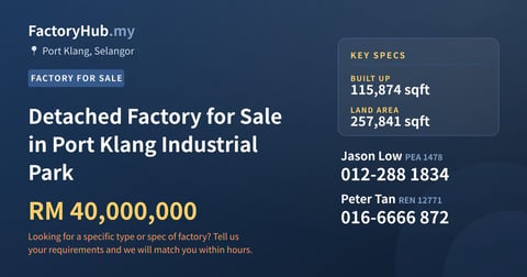 Factory For Sale - Detached Factory for Sale in Port Klang Industrial Park - Port Klang, Selangor