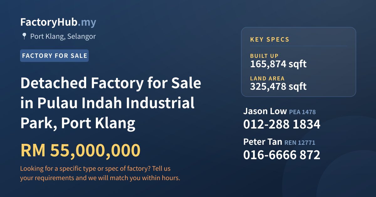 Factory For Sale - Detached Factory for Sale in Pulau Indah Industrial Park, Port Klang - Port Klang, Selangor